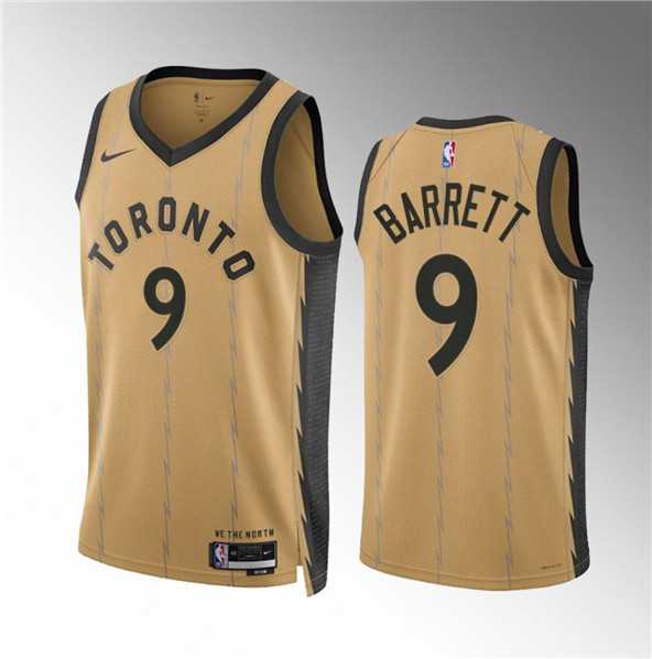 Mens Toronto Raptors #9 RJ Barrett Gold 2023-24 City Edition Stitched Basketball Jersey Dzhi